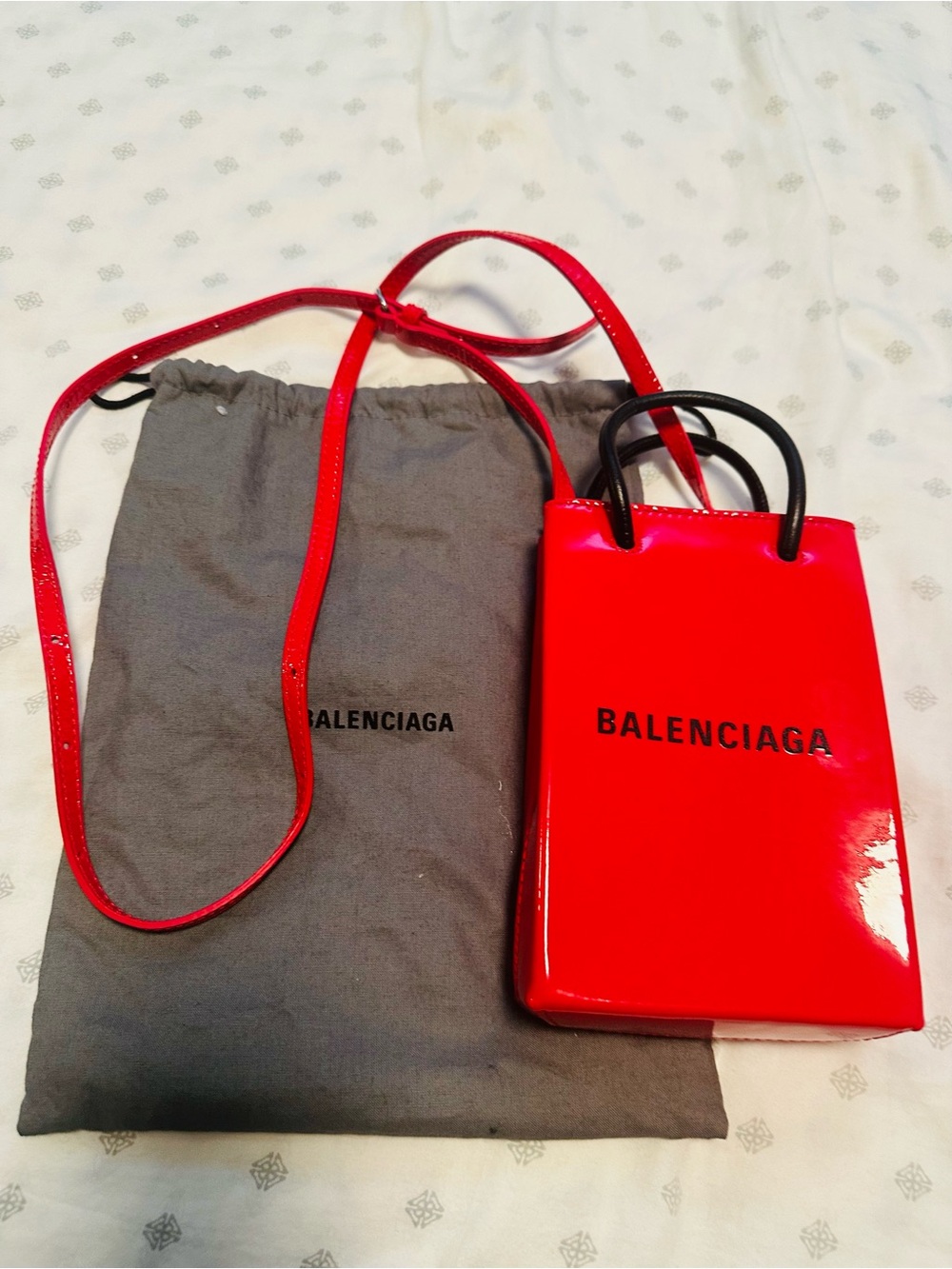 Balenciaga Red Patent Mini Tote with Black Handles